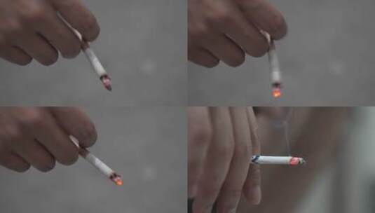 吸烟夹弹烟灰特写高清在线视频素材下载