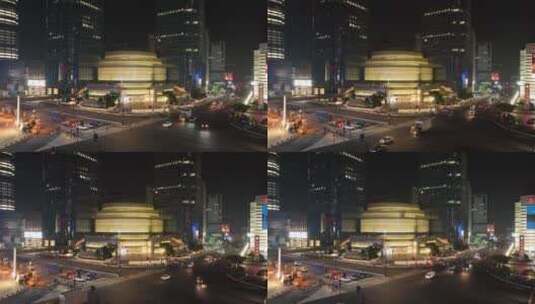徐家汇港汇恒隆广场夜景航拍高清在线视频素材下载
