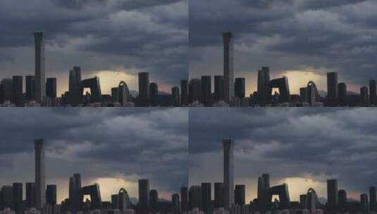 北京CBD城市晚霞国贸中国尊雨云厚云层高清在线视频素材下载