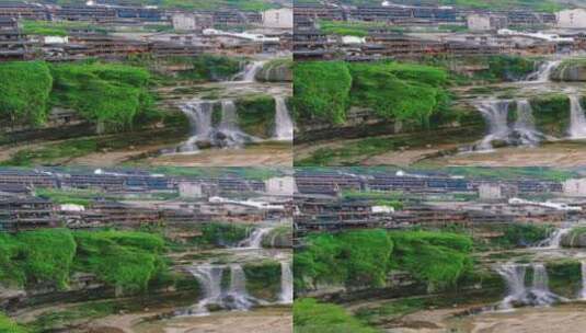 旅游景区芙蓉镇瀑布流水竖屏高清在线视频素材下载