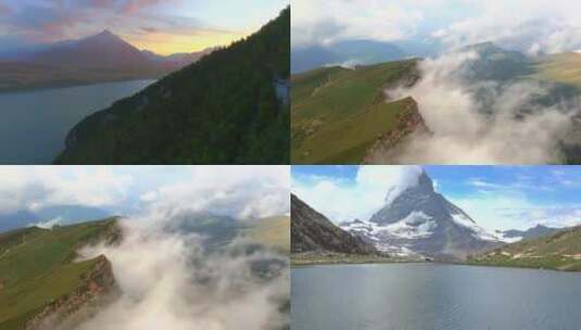 山脉湖泊风景雪山延时航拍旅游高清在线视频素材下载