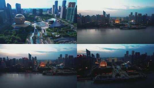 杭州城市阳台白天和傍晚航拍高清在线视频素材下载