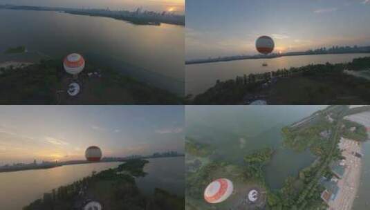 【穿越机】航拍武汉东湖热气球高清在线视频素材下载