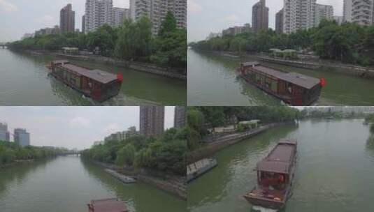 运河游船  大运河  拱宸桥  富义仓 航拍高清在线视频素材下载