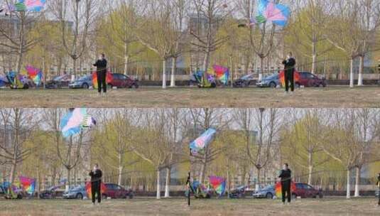 4k春天公园放风筝天上的风筝高清在线视频素材下载