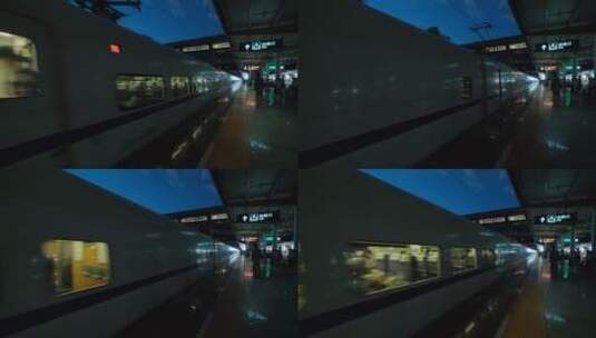 火车站赶夜车动车进站高清在线视频素材下载