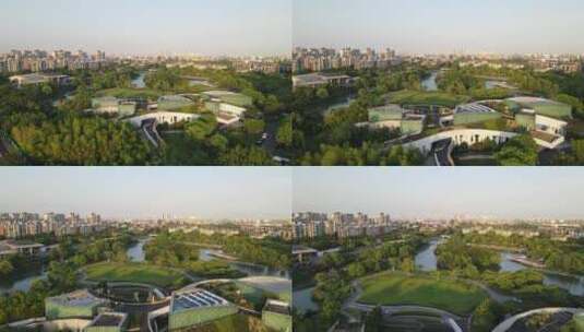 4K原素材-航拍上海新江湾城公园-复旦大学高清在线视频素材下载