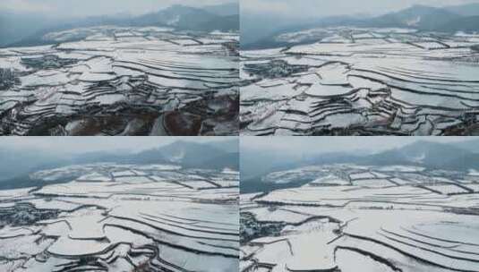 冬季雪景自然风光积雪覆盖耕地田野勾勒线条高清在线视频素材下载