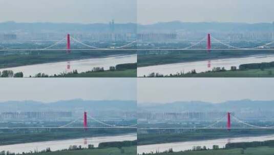 济南黄河凤凰大桥航拍高清在线视频素材下载