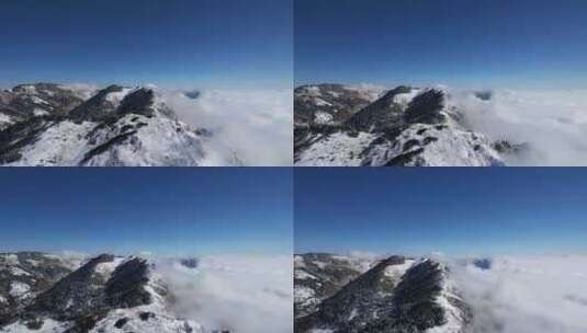 航拍湖北冬天神农架山顶雪景云海高清在线视频素材下载