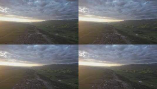 航拍新疆伊犁那拉提空中草原朝阳日出高清在线视频素材下载