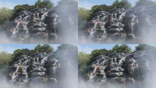 西安大唐芙蓉园的人工瀑布高清在线视频素材下载