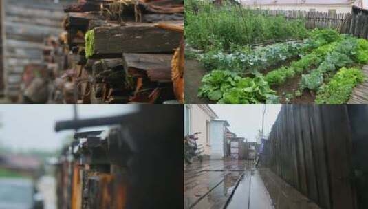 雨中的村庄小院高清在线视频素材下载
