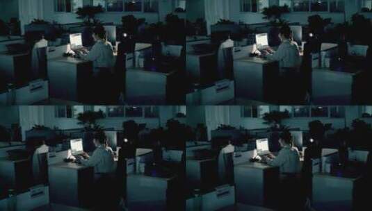 夜晚独自一人在办公室办公高清在线视频素材下载