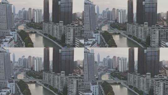 上海浦西苏州河边外滩CBD航拍高清在线视频素材下载