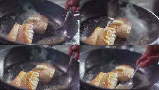 厨师烹饪食物的特写镜头高清在线视频素材下载