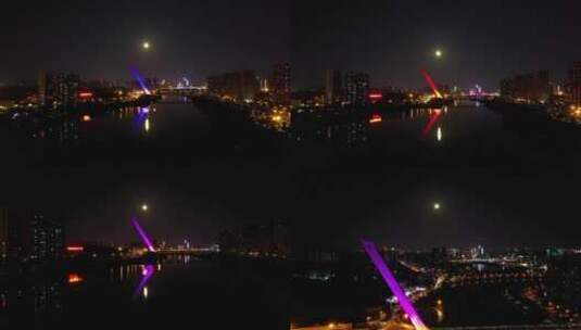 4K航拍月圆夜的洪山桥2高清在线视频素材下载