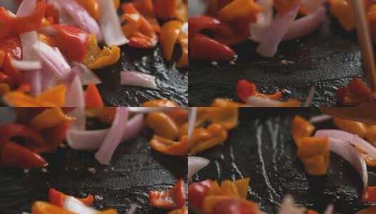 洋葱炒辣椒 中式炒菜高清在线视频素材下载