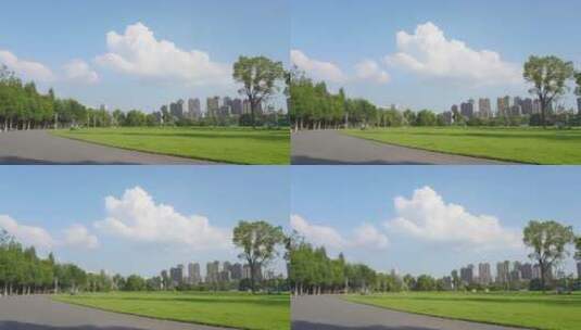 安静夏日公园蓝天白云高清在线视频素材下载