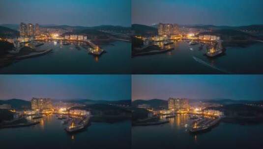辽宁大连渔人码头夜景航拍海边码头城市高清在线视频素材下载