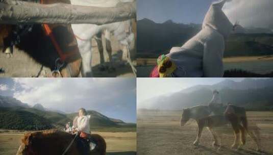 草原上骑马的小孩4K高清在线视频素材下载