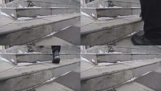 走路上台阶慢镜头高清在线视频素材下载