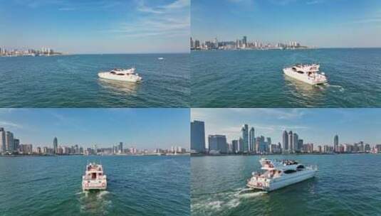 青岛游艇海上观光浮山湾游艇高清在线视频素材下载