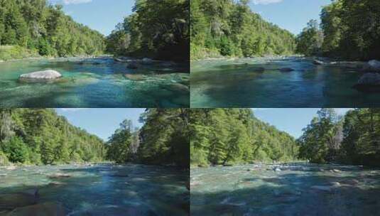 无人机飞过岩石溪流高清在线视频素材下载