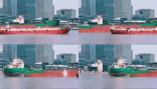 上海黄浦江货轮在行驶中4K高清在线视频素材下载