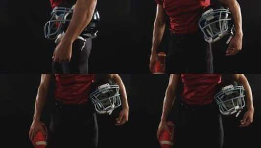 美国橄榄球运动员拿着球和头饰4k高清在线视频素材下载