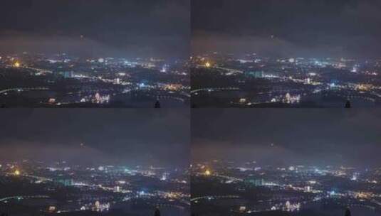 【6K】雨后雨雾缭绕的小城夜景高清在线视频素材下载