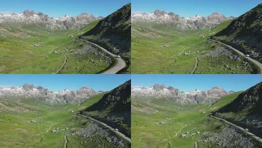 房车房车驾驶Col de la Croix de Fer Mountain Pass在法国阿尔卑斯山-空中跟随高清在线视频素材下载