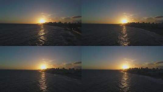 4K 黄昏时海边航拍高清在线视频素材下载
