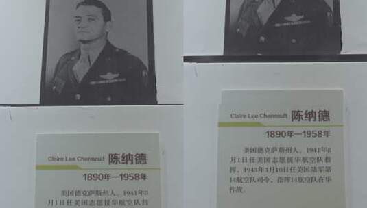 抗战英雄滇西飞虎队陈纳德纪念照片介绍高清在线视频素材下载