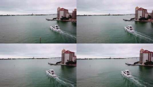 船离开佛罗里达州萨拉索塔的港口高清在线视频素材下载