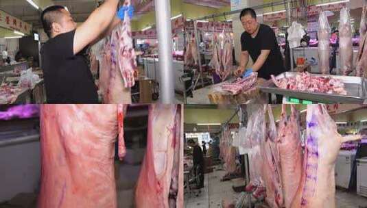 菜市场羊肉铺工作中的商贩高清在线视频素材下载