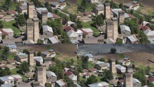 佐治亚州斯瓦涅蒂地区梅斯蒂亚村和斯万塔的无人机镜头。2022年夏天高清在线视频素材下载
