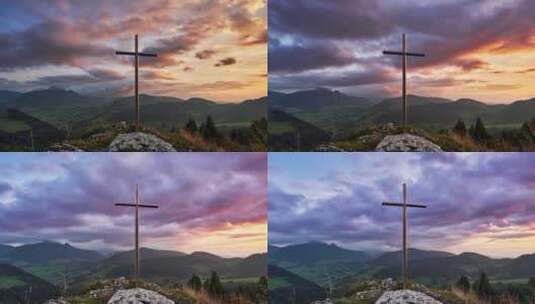 山地的十字架的延时拍摄高清在线视频素材下载