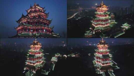 夜晚干净的古建筑鸿恩寺环绕高清在线视频素材下载