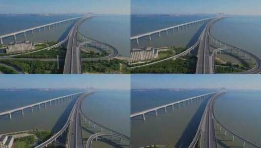 航拍泉州湾大桥建筑风光高清在线视频素材下载