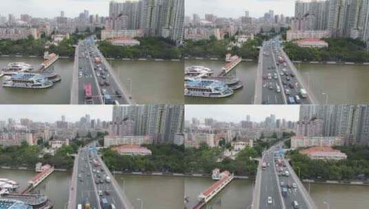 广州珠江的江湾大桥航拍高清在线视频素材下载
