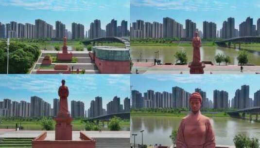 4K航拍长沙芙蓉区马王堆广场辛追雕像合集高清在线视频素材下载