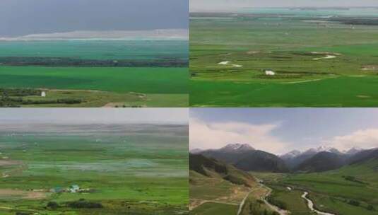 4K航拍新疆伊犁昭苏夏塔景区宽阔的草原高清在线视频素材下载