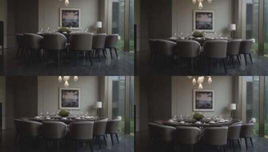 新中式餐厅圆桌餐桌和餐具高清在线视频素材下载