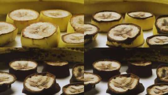 香蕉片是腐烂的霉菌和细菌水果很快变小和皱纹腐烂时间推移高清在线视频素材下载