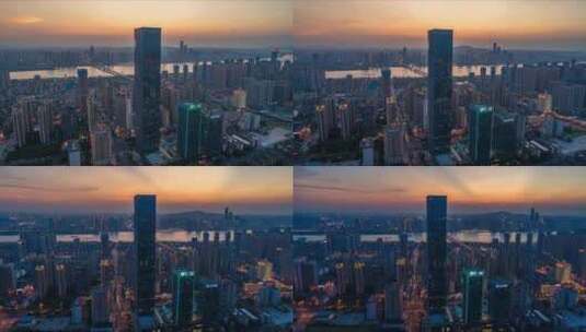 湖南长沙华创国际广场地标夕阳航拍延时摄影高清在线视频素材下载