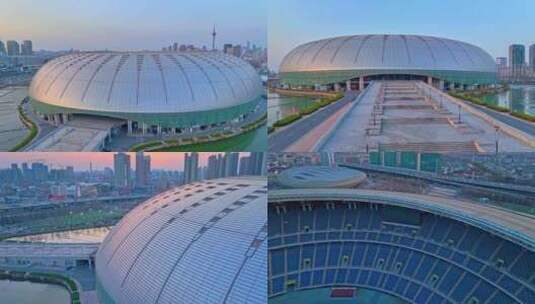 天津体育馆航拍体育天津奥林匹克中心奥体高清在线视频素材下载