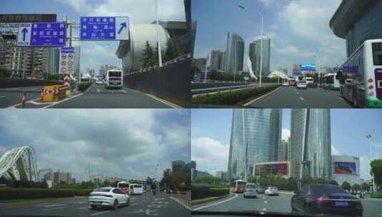 汽车城市道路行驶车窗外风景驾驶车内视角高清在线视频素材下载