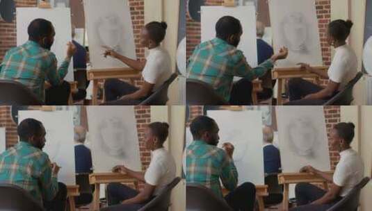 非裔美国人男女绘画对象设计高清在线视频素材下载