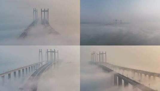 【4K】平流雾下的泉州湾跨海大桥高清在线视频素材下载
